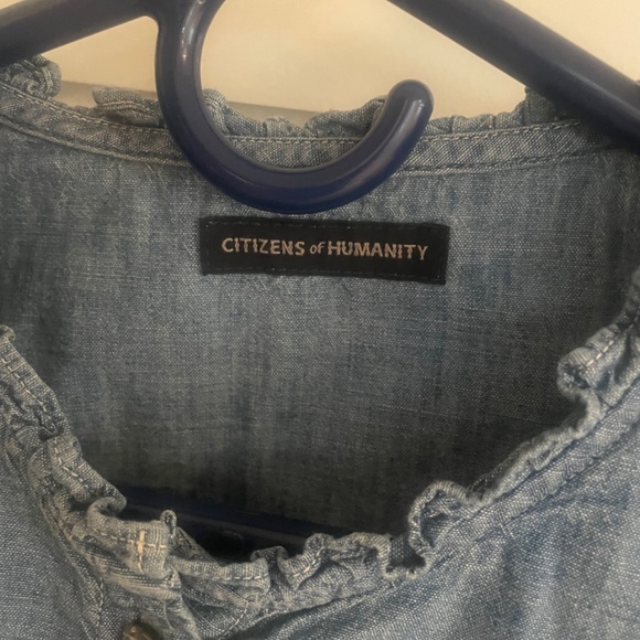Citizens of Humanity Short Sleeve Ruffled Denim top! size Small - Picture 3 of 3